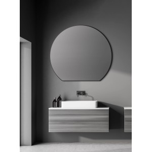 Runder DSK Design-Wandspiegel Picasso, Ø 100 cm, mit schwarzem Rahmen im modernen Badezimmer.