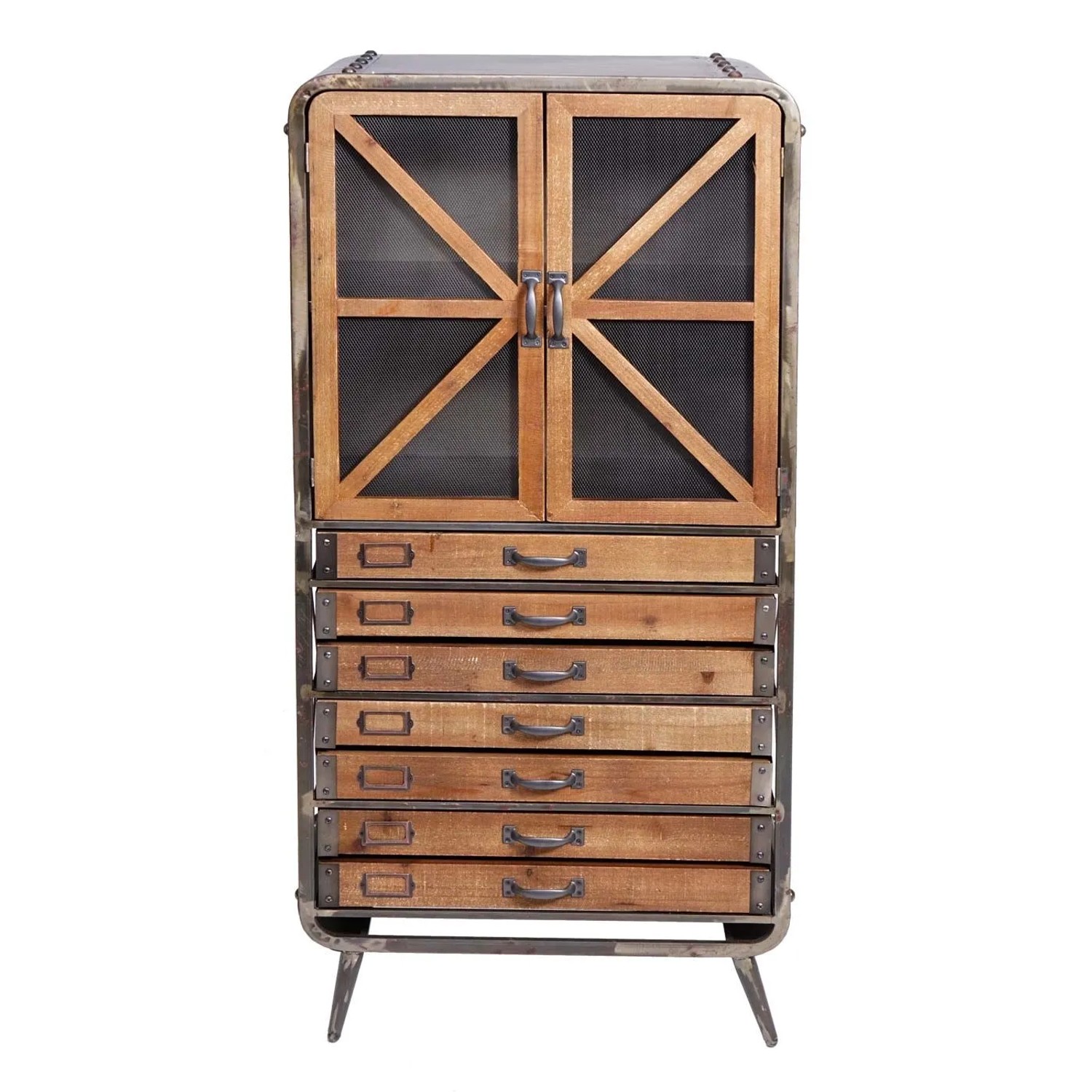 MCW Hochschrank F91 Industrial Tanne Holz Metall 128x60x33cm_4