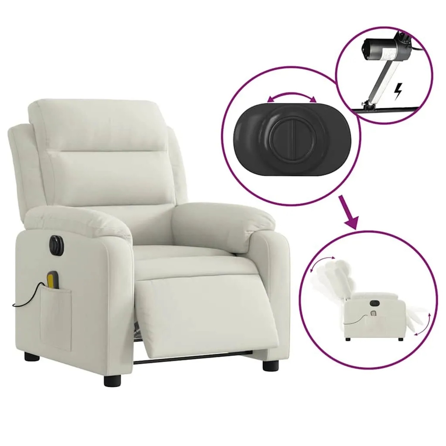 vidaXL Massagesessel Elektrisch Creme Samt 3205090_6
