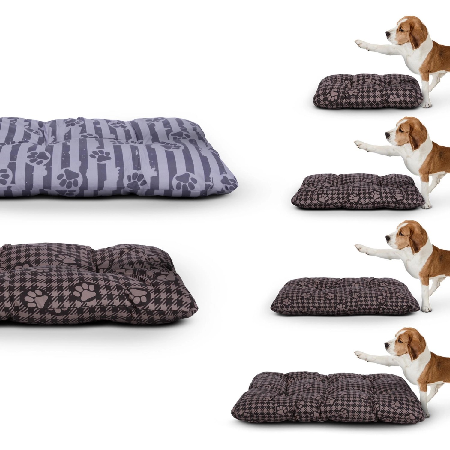 Bestlivings Hundekissen, braun und grau, 60x80 cm, mit Pfotenmuster. Hundekorb, Hundebett.