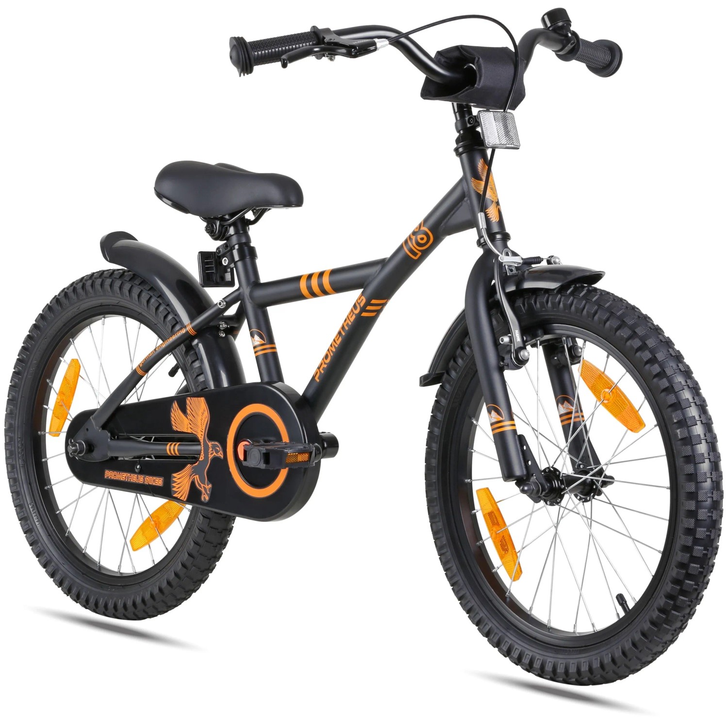 PROMETHEUS BIKES Kinderfahrrad 18 Zoll ab 5 und 6 Jahre mit Stützrädern und Rücktrittbremse Schwarz