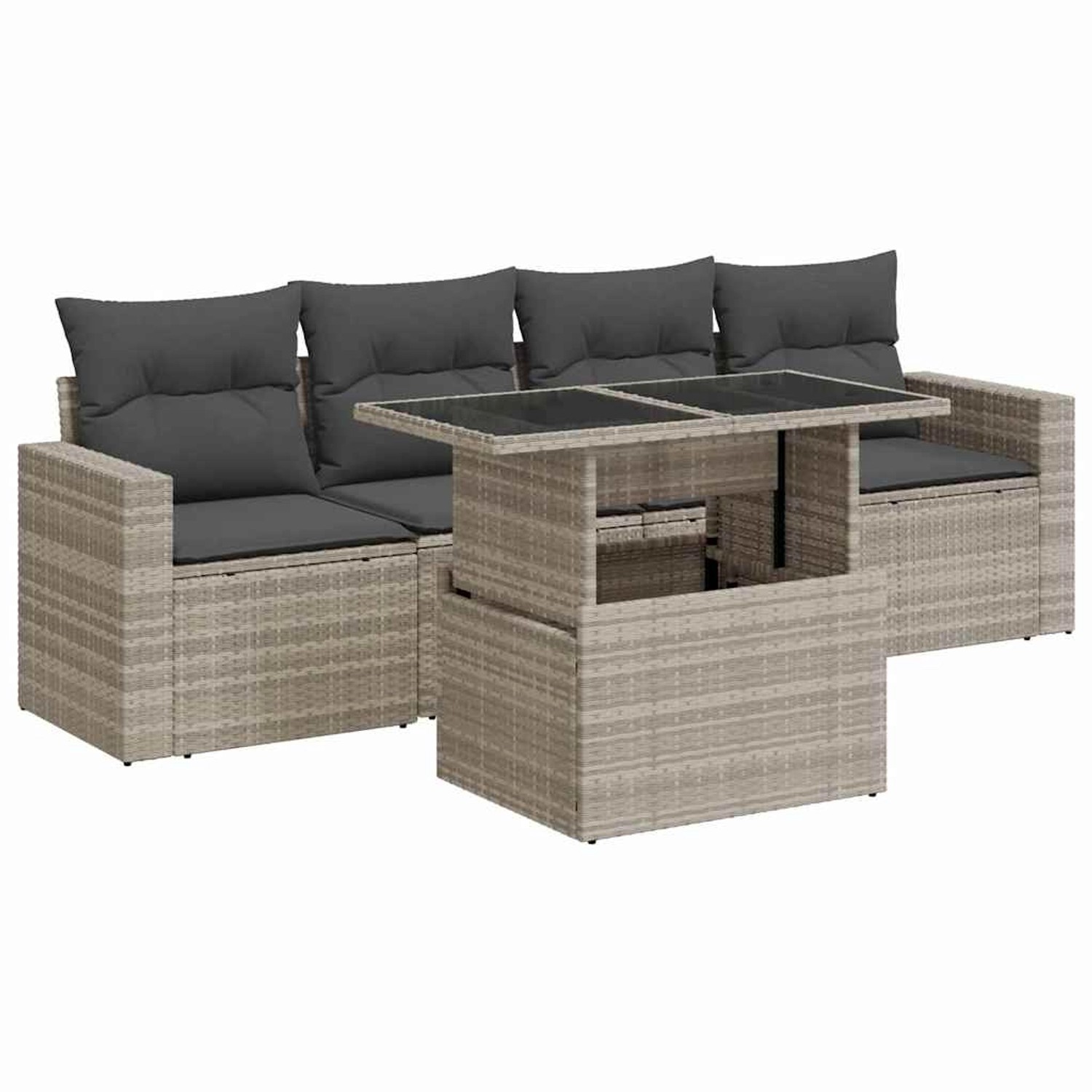vidaXL 5-Tlg Garten-Sofagarnitur mit Kissen Hellgrau Poly Rattan 3326243 günstig online kaufen