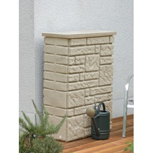 Arves Regentonne Maurano 300 l in Sandstein-Optik mit Gießkanne. Wassertonne für den Garten.