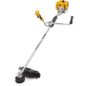 Stiga BC 555 B Benzin-Motorsense mit Bikehandle-Griff und Tragegurt.