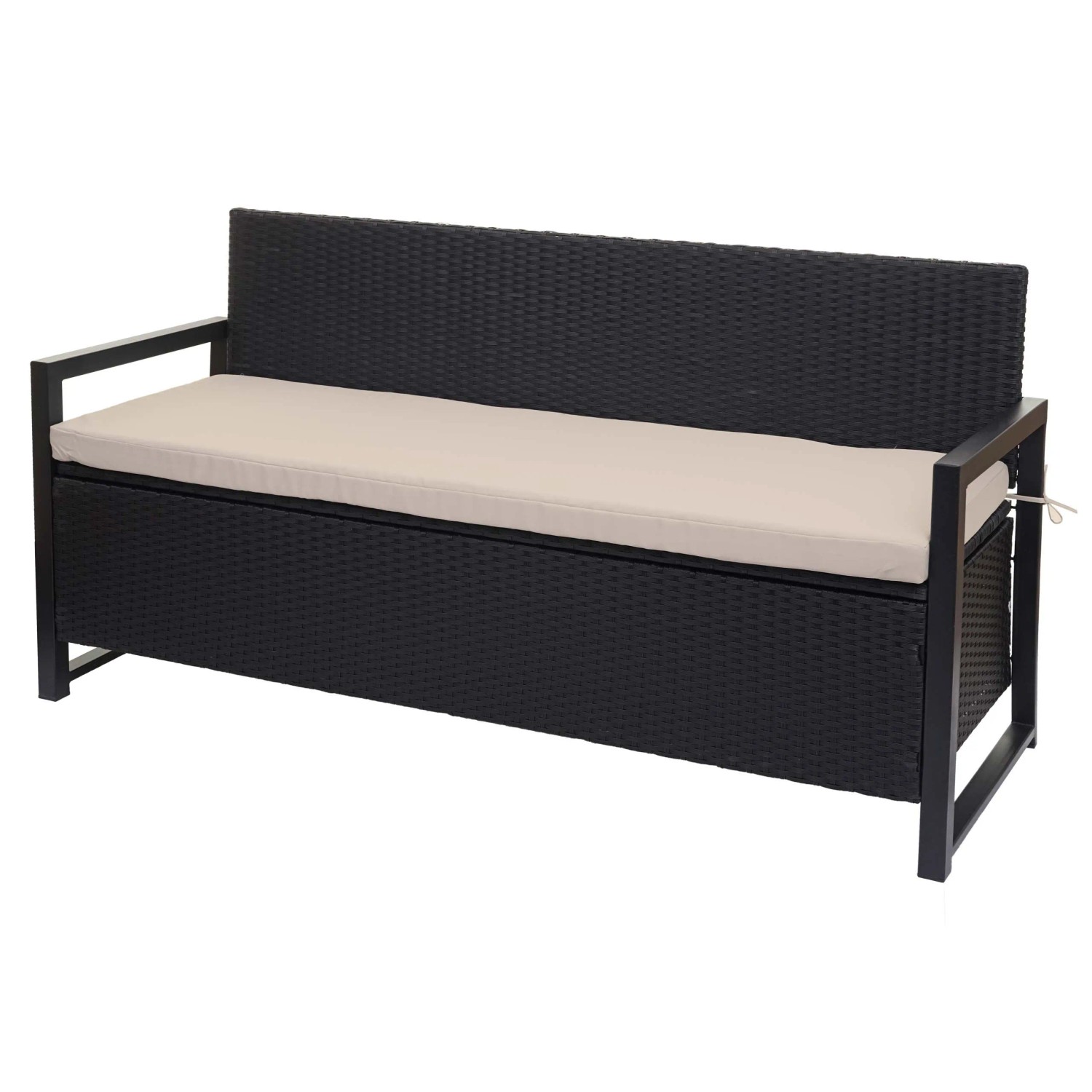 PROREGAL Poly-Rattan 3er Sitzbank HxBxT 87x164x57cm Gartenbank Truhenbank Anthrazit Kissen Beige Staufach Aufbewahrung Sitzkissen