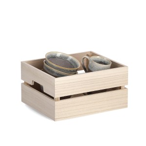 Zeller Allzweckkiste aus Holz, naturfarben, mit Geschirr. Aufbewahrungsbox für Küche und Haushalt.