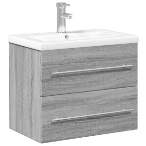 vidaXL Waschbeckenunterschrank mit Einbaubecken in Grau Sonoma-Eiche Optik.