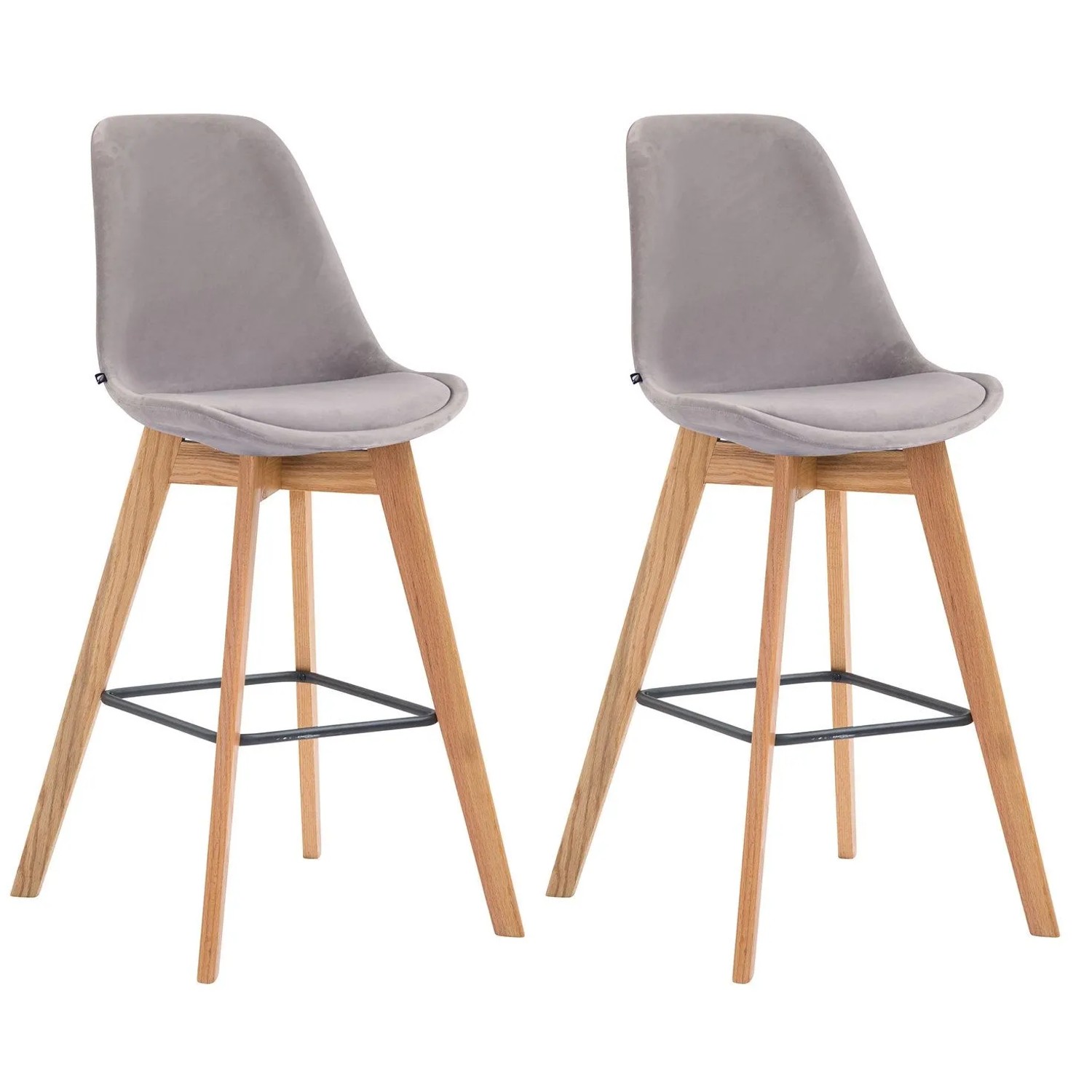 CLP 2er Set Barhocker Metz Samt Grau/Natura
