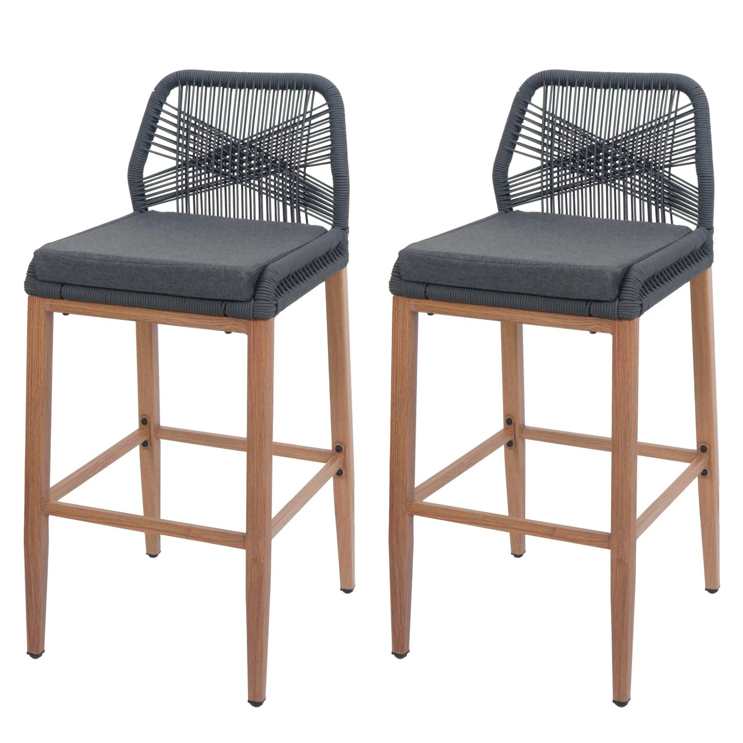 MCW Barhocker O21 2er-Set Anthrazit Kissen Dunkelgrau  Holz-Optik günstig online kaufen