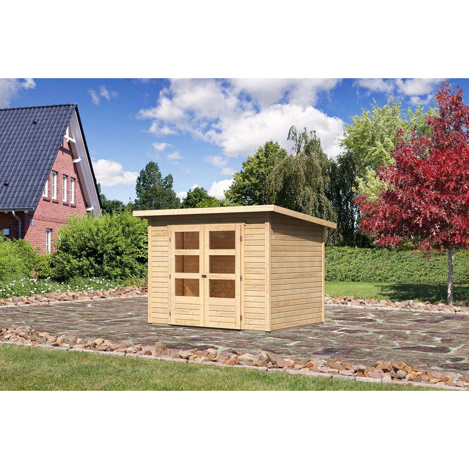 Karibu Holz-Gartenhaus Stockach Natur Pultdach Unbehandelt 242 cm x 182 cm