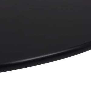 Schwarze, runde Tischplatte aus 8 mm gehärtetem Glas, Detailansicht der glatten Kante. Ideal für Tische.