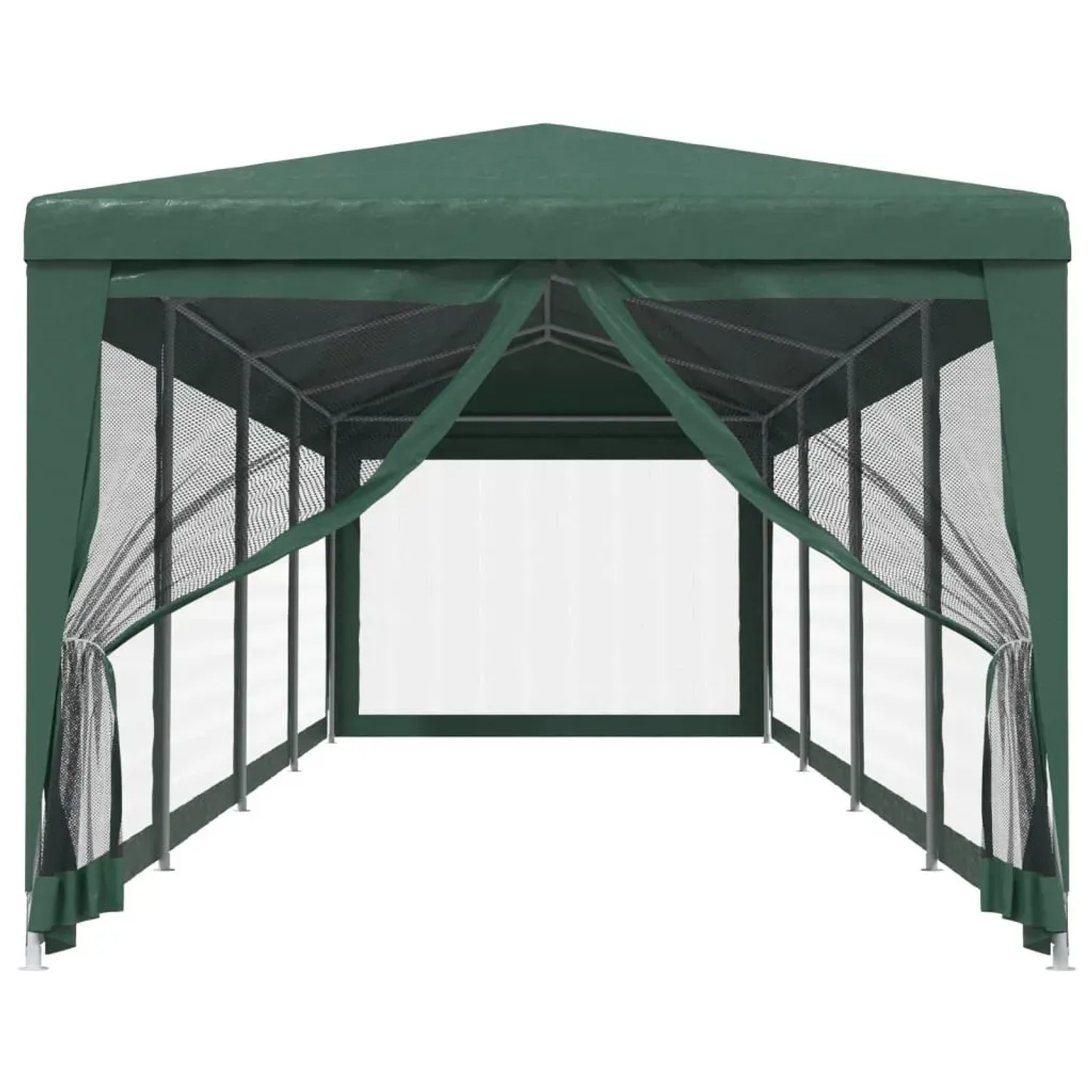 Grünes Partyzelt 3x12m mit Netzseitenwänden für Gartenpartys & Events.