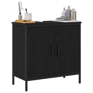 vidaXL Waschbeckenschrank in Schwarz Eichen-Optik mit zwei Türen und Stahlrahmen.
