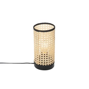 QAZQA Tischleuchte Landhausstil Rattan mit Schwarz Kata