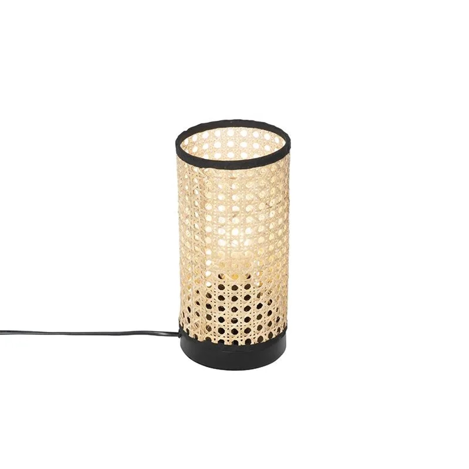Qazqa Tischleuchte Landhausstil Rattan Mit Schwarz Kata