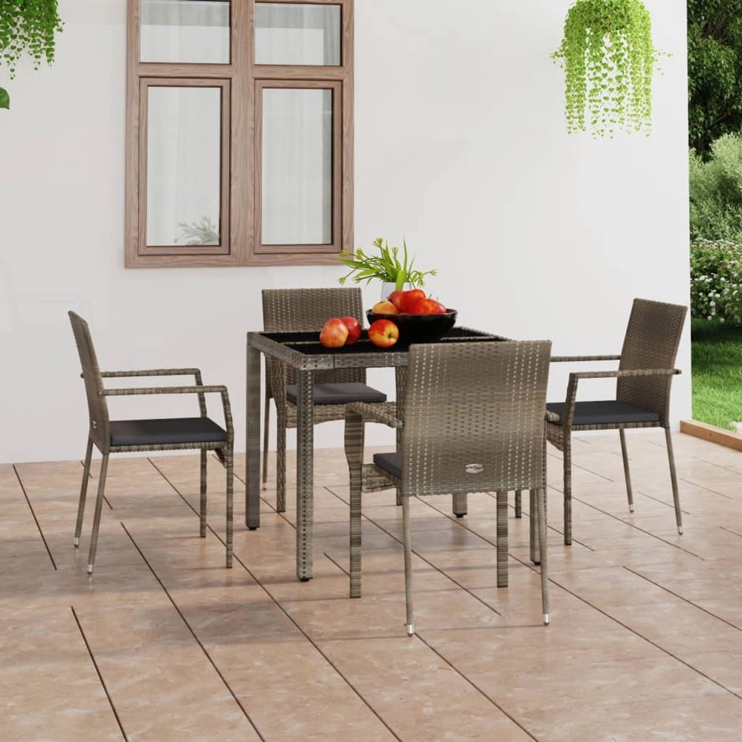 vidaXL Gartenstühle mit Kissen 4 Stk. 59 x 53,5 x 88 cm Poly Rattan