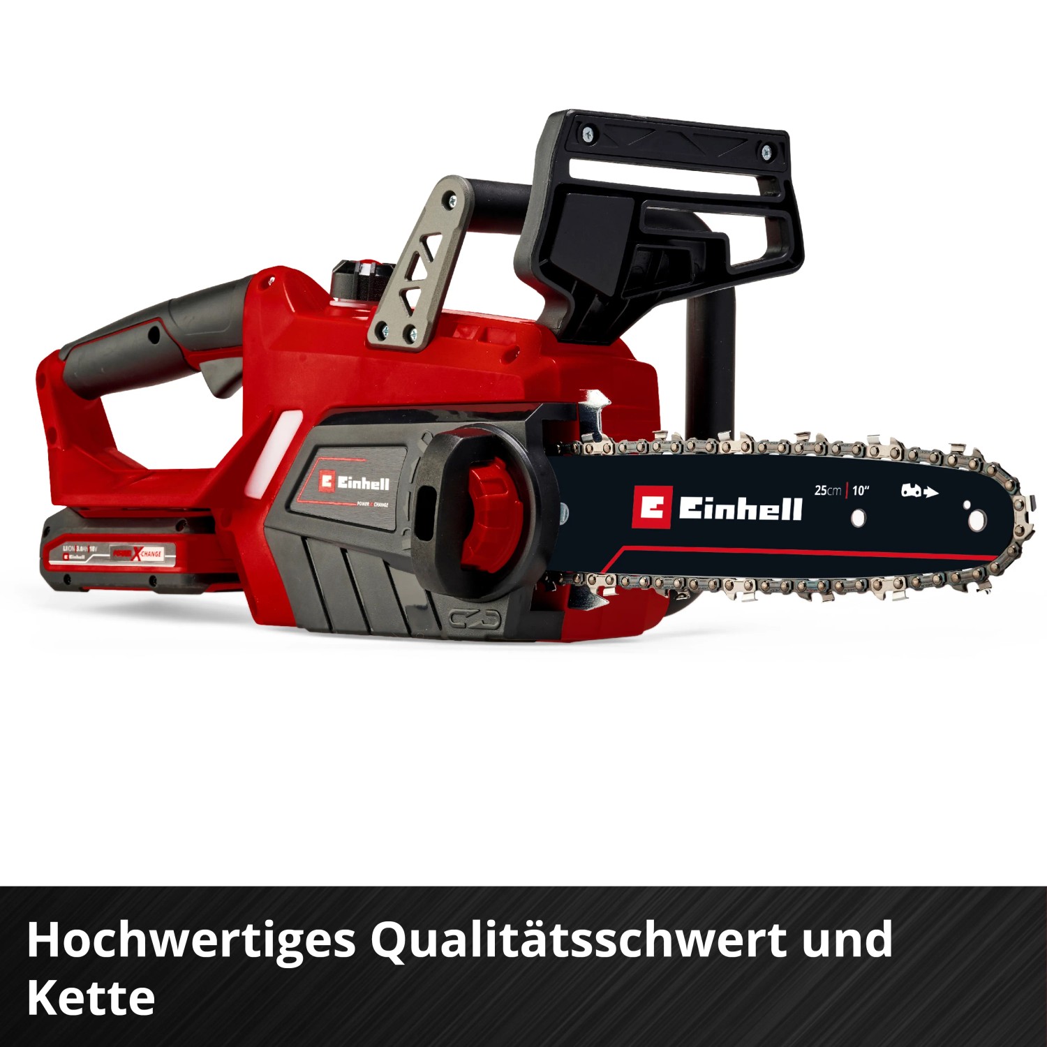 Einhell Akku-Kettensäge GE-LC 18/25 Li Solo: Rot-schwarze Kettensäge ohne Akku. Ideal für Gartenarbeiten.