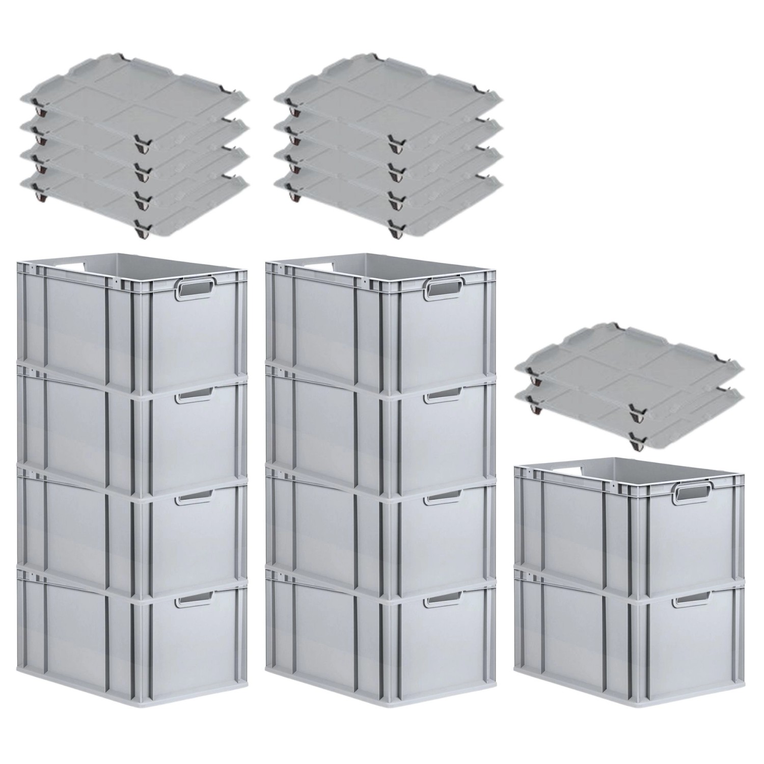 PROREGAL SparSet 10x Eurobox NextGen Grip mit Auflagedeckel mit 4 Schwarzen Schiebeschnappverschlüssen HxBxT 32 x 40 x 6...