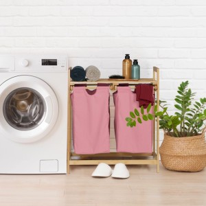 Relaxdays Wäschekorbregal Bambus Natur Rosa mit Ablage 73 cm x 64 cm x 33 cm 4,3 kg