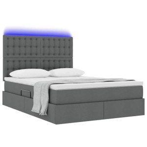 vidaXL Bett mit LED-Lichtleisten Dunkelgrau 140 x 200 cm Stoff 3372547