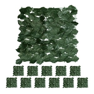 Relaxdays Sichtschutz Kunststoff Dunkelgrün Künstlich Efeu 12er Set 50 cm x 50 cm