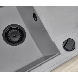 Spüle mit Miló Röhrensiphon-Set, mattschwarzer Exzenter, Ø 114 mm, für Spülbeckenanschluss.