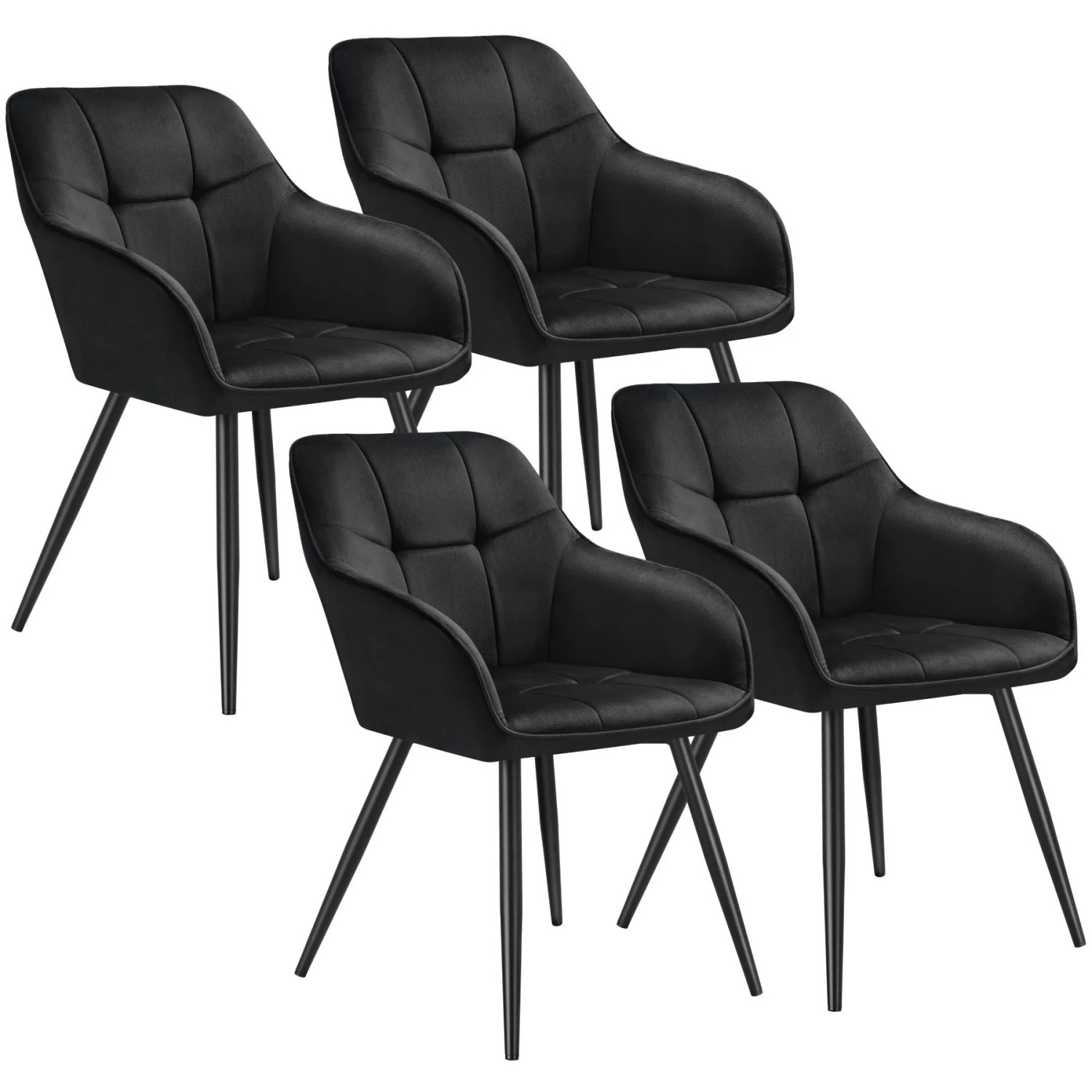 Tectake Esszimmerstuhl Marilyn Gepolstert  In Samtoptik  Gesteppt Durchgehende Lehne 4Er Set 62 x 58 x 82 cm Schwarz Schwarz