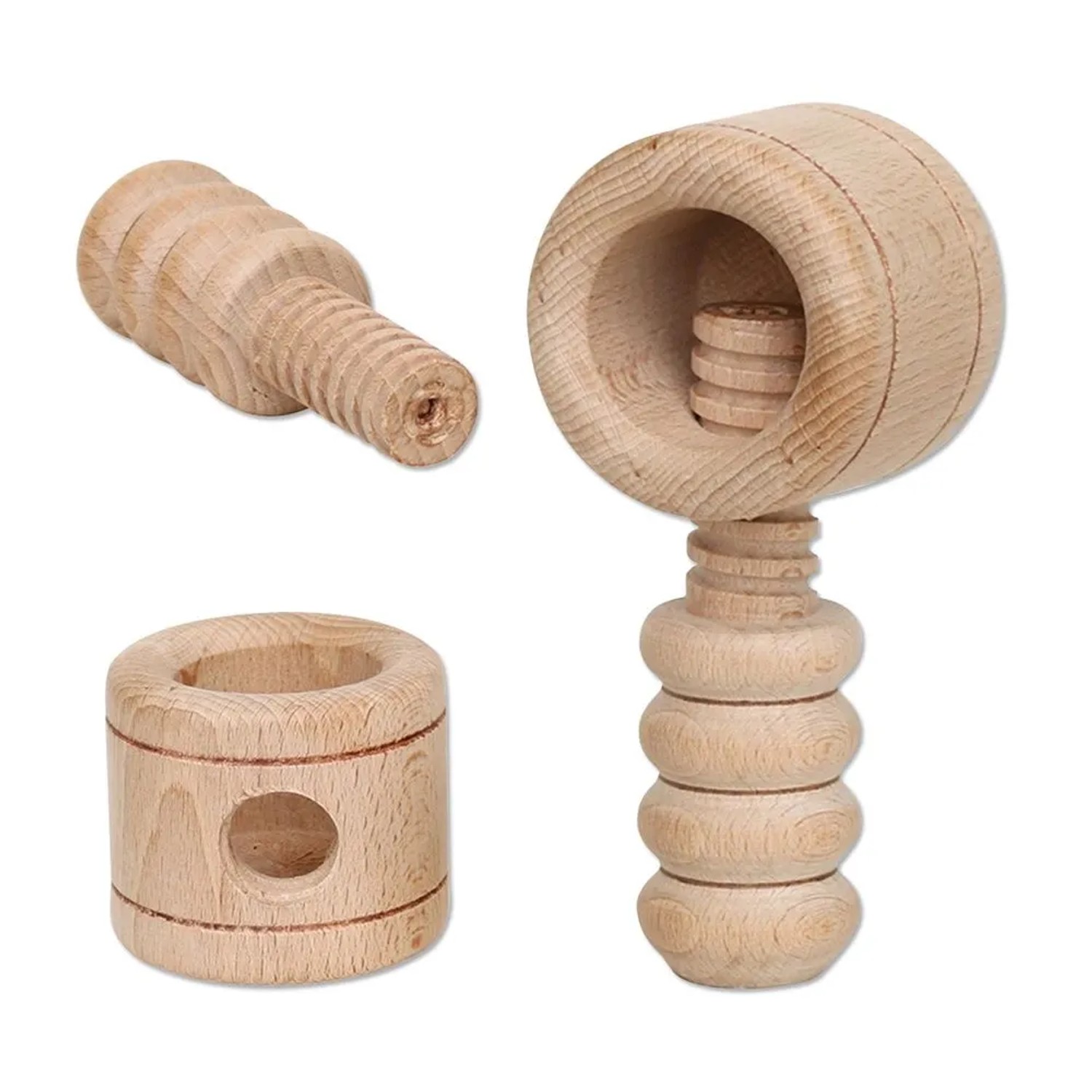 Dekohelden24 Handgemachter Nussknacker Natur Nußknacker mit Schraubgewinde Drehnussknacker zum Nüsse Knacken Made in EU Maße L/B/H 6 x 6 x 12 cm
