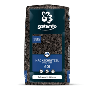 Sack Galamio Holzhackschnitzel Schwarz, 60l. Dekormulch für Gartenwege und Grünflächen.