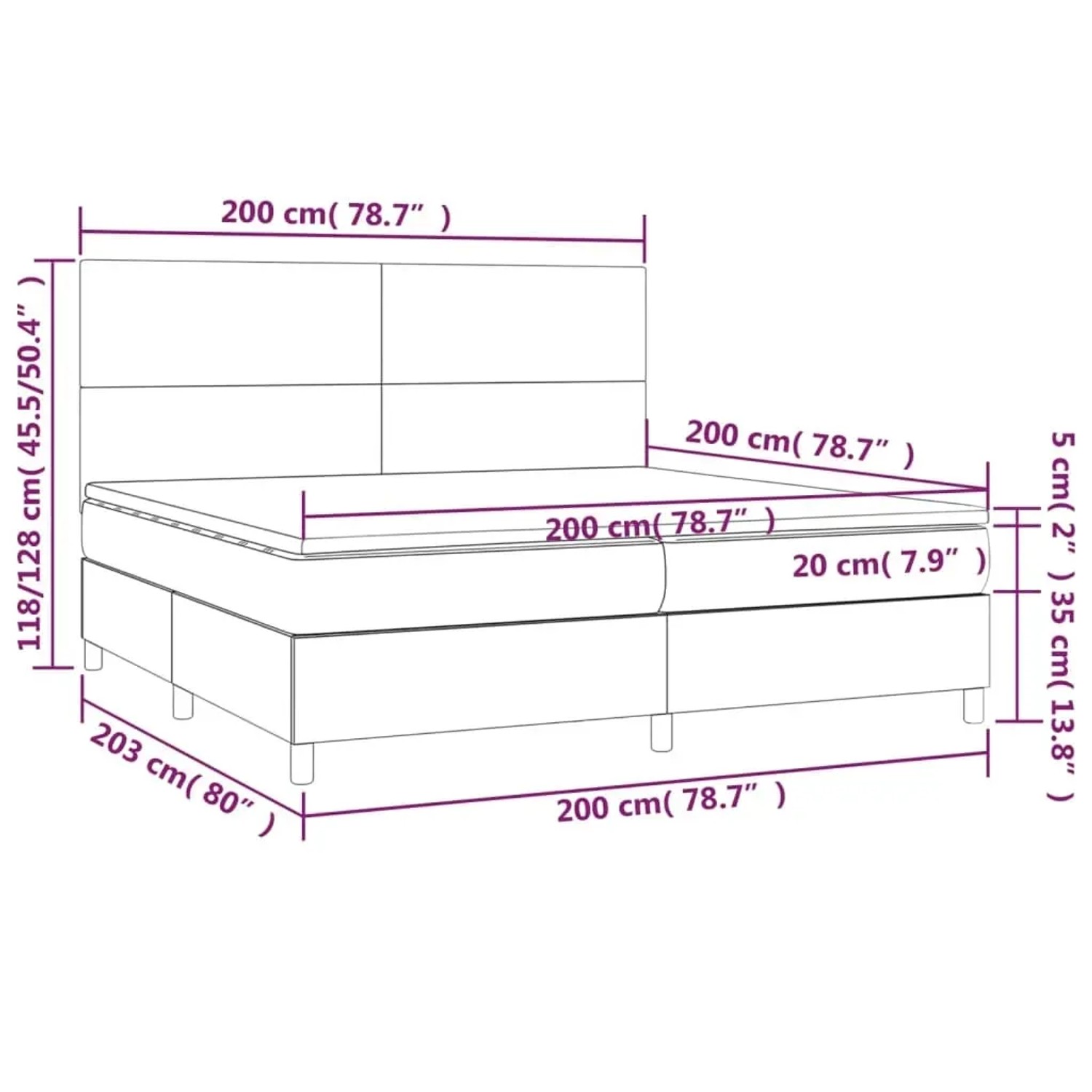 vidaXL Boxspringbett Creme 200x200 cm mit Matratze, Stoffbezug. Bett mit Kopfteil und Matratzenauflage.