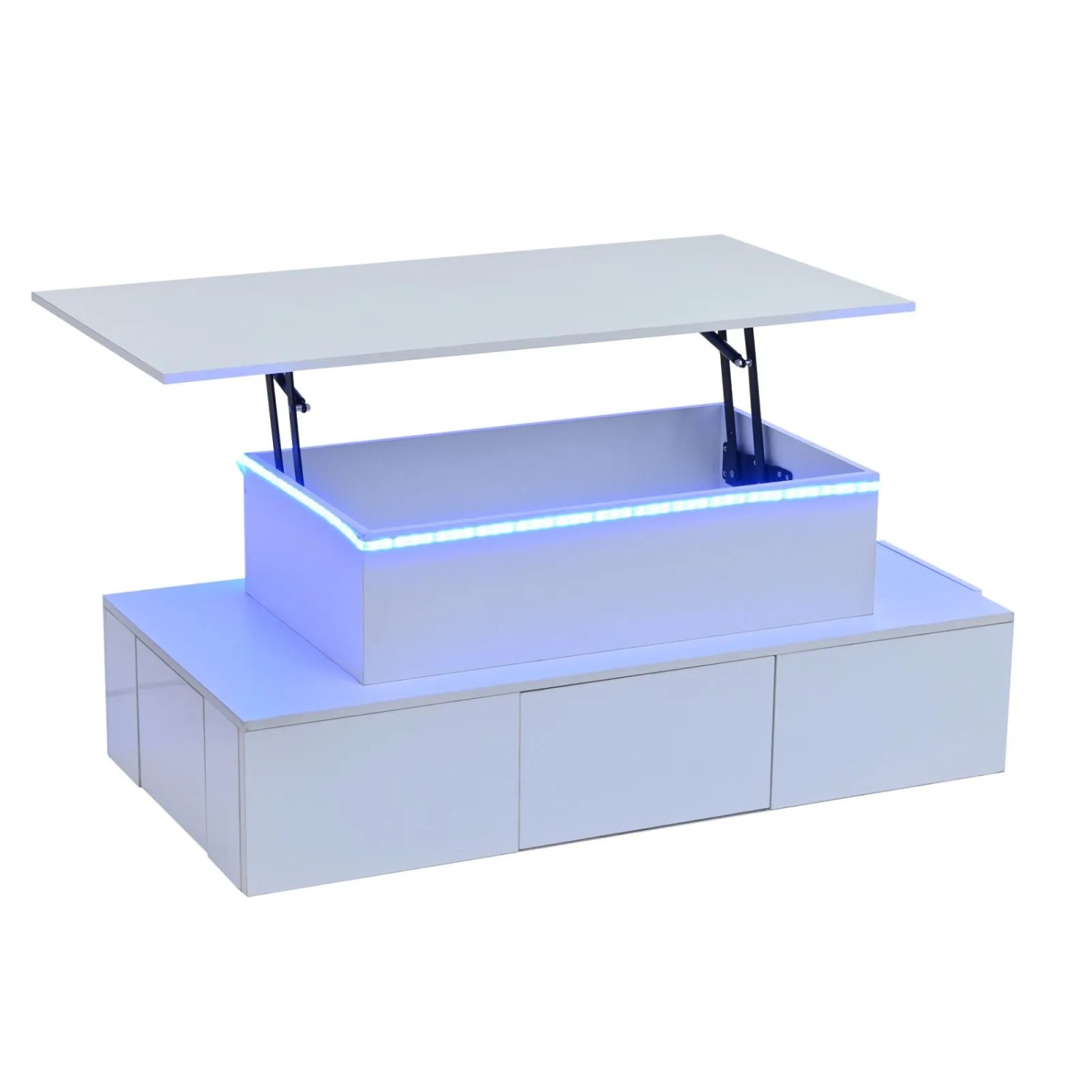 PXloue LED Couchtisch Weiß Höhenverstellbar 96 x 45 cm mit Schublade Hochglanz
