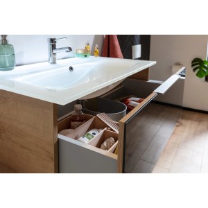 Fackelmann Waschplatz-Set B.Brillant 80 cm, Asteiche/Anthrazit mit offenem Schubladensystem.