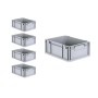 PROREGAL Spar Set: 5 graue Euroboxen mit Deckel und Schnappverschlüssen, 16 Liter, für Lagerung und Transport.