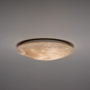 Runde LED-Deckenleuchte (Ø 40cm) mit Mond-Design, dimmbar und Farbtemperatur einstellbar.