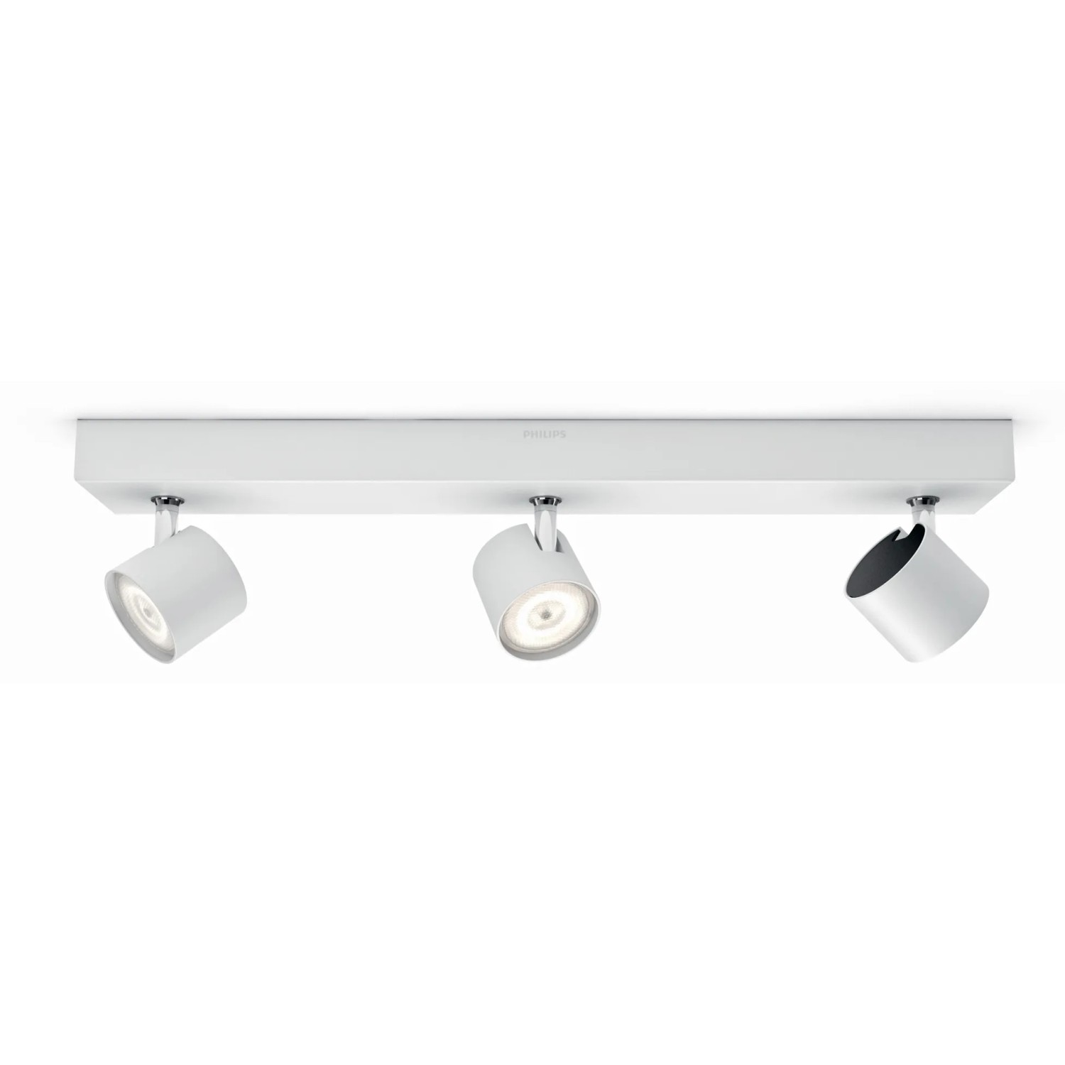 Weißer Philips myLiving LED-Spot Star 3er mit schwenkbaren Köpfen für warmweißes Licht.
