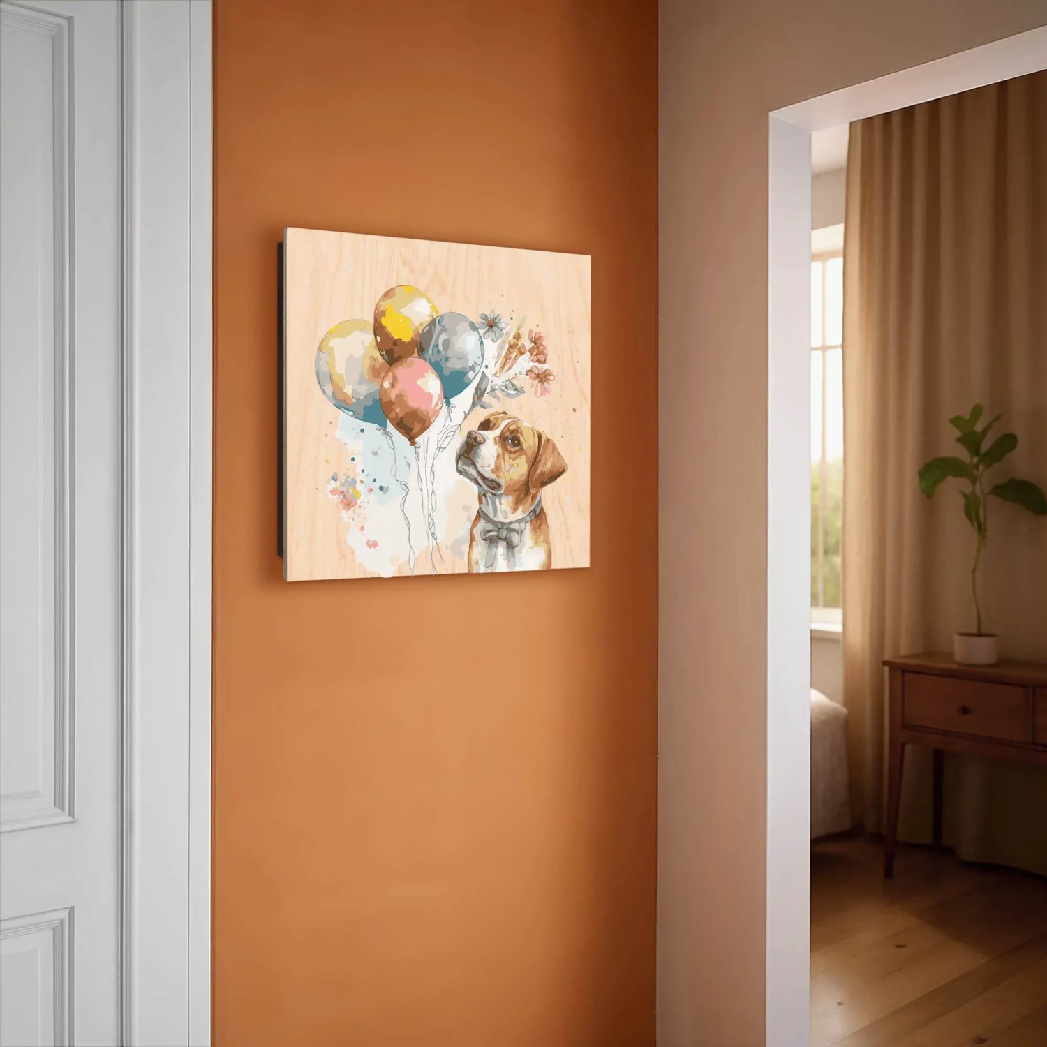 Banjado Schlüsselkasten mit Hunde Motiv und Luftballons, 30x30cm. Schlüsselbox aus Holz für 50 Schlüssel.