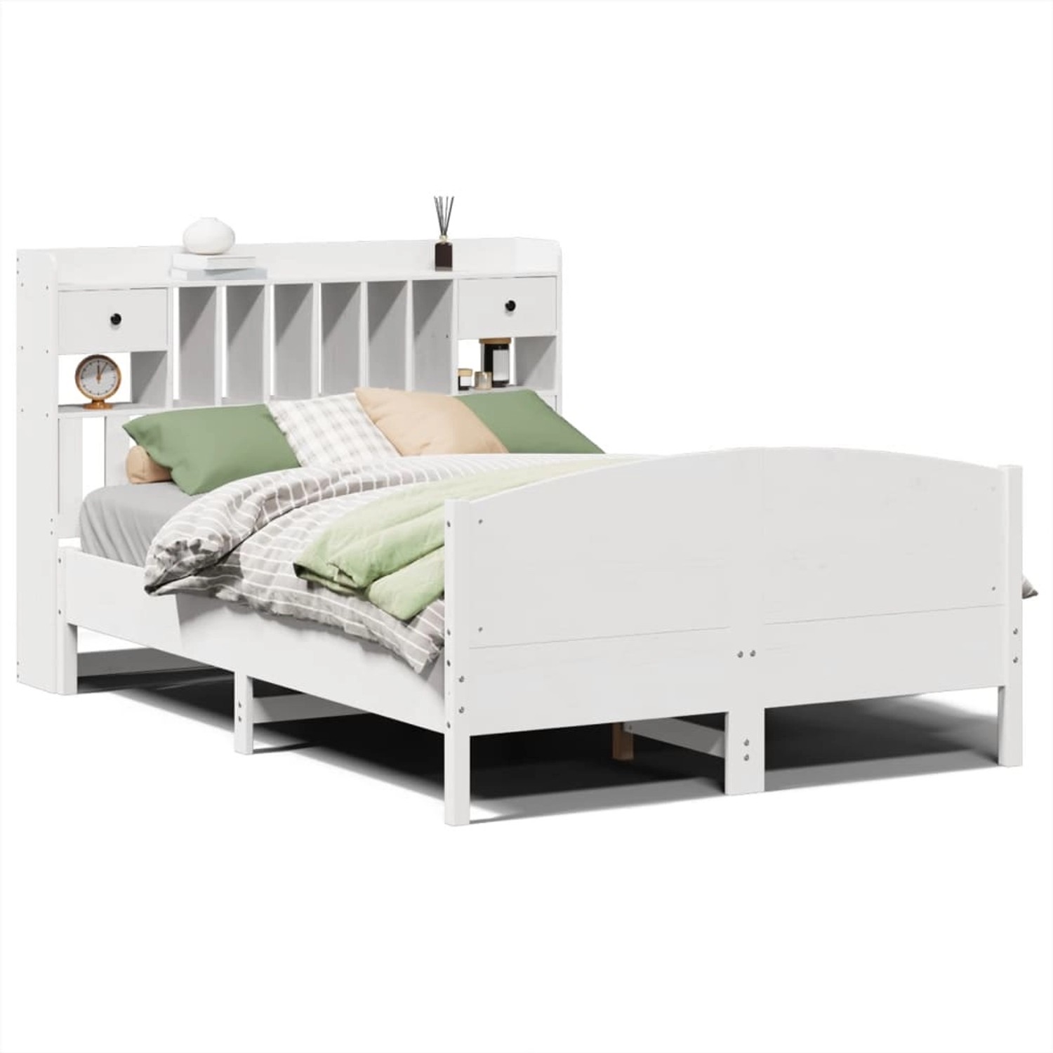 vidaXL Massivholzbett mit Regal ohne Matratze Weiß 150x200 cm Kiefer 332314 günstig online kaufen