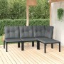 vidaXL 4-tlg. Garten Lounge Set, schwarz/grau, Poly Rattan, mit Eck-, Mittelstühlen und Hocker.