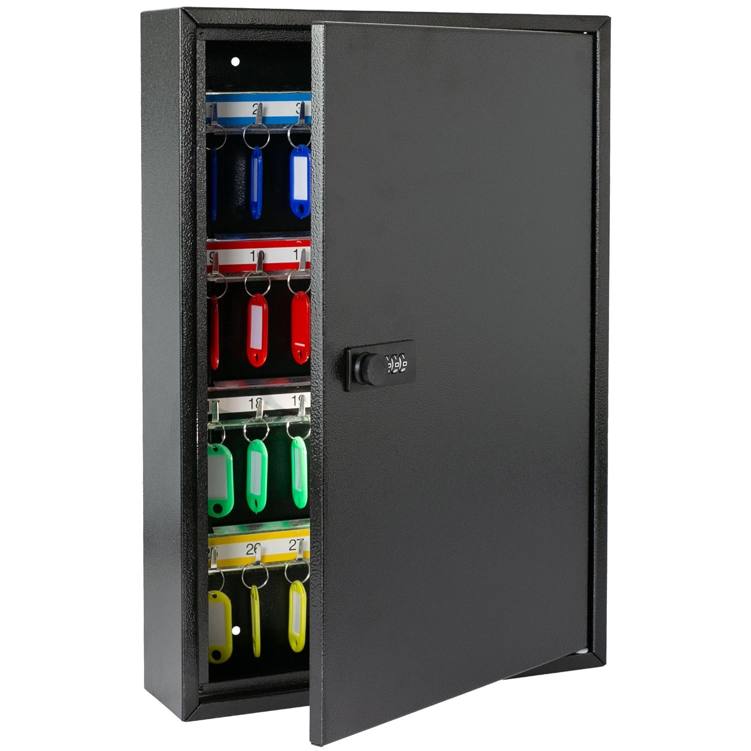 HMF 13664-02 Schlüsselschrank Zahlencode Schlüsselkasten Groß 64 Haken 45 x 30 x 8 cm Schwarz