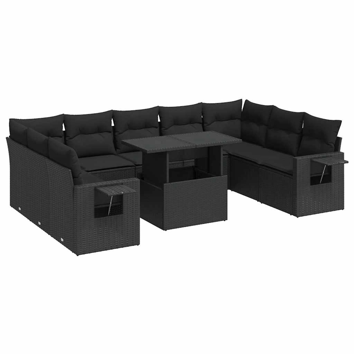 vidaXL 10-Tlg Garten-Sofagarnitur mit Kissen Schwarz Poly Rattan 3326536 günstig online kaufen