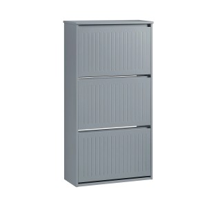 Hellgrauer SoBuy Schuhkipper mit 3 Klappen. Schuhkommode für den Flur.