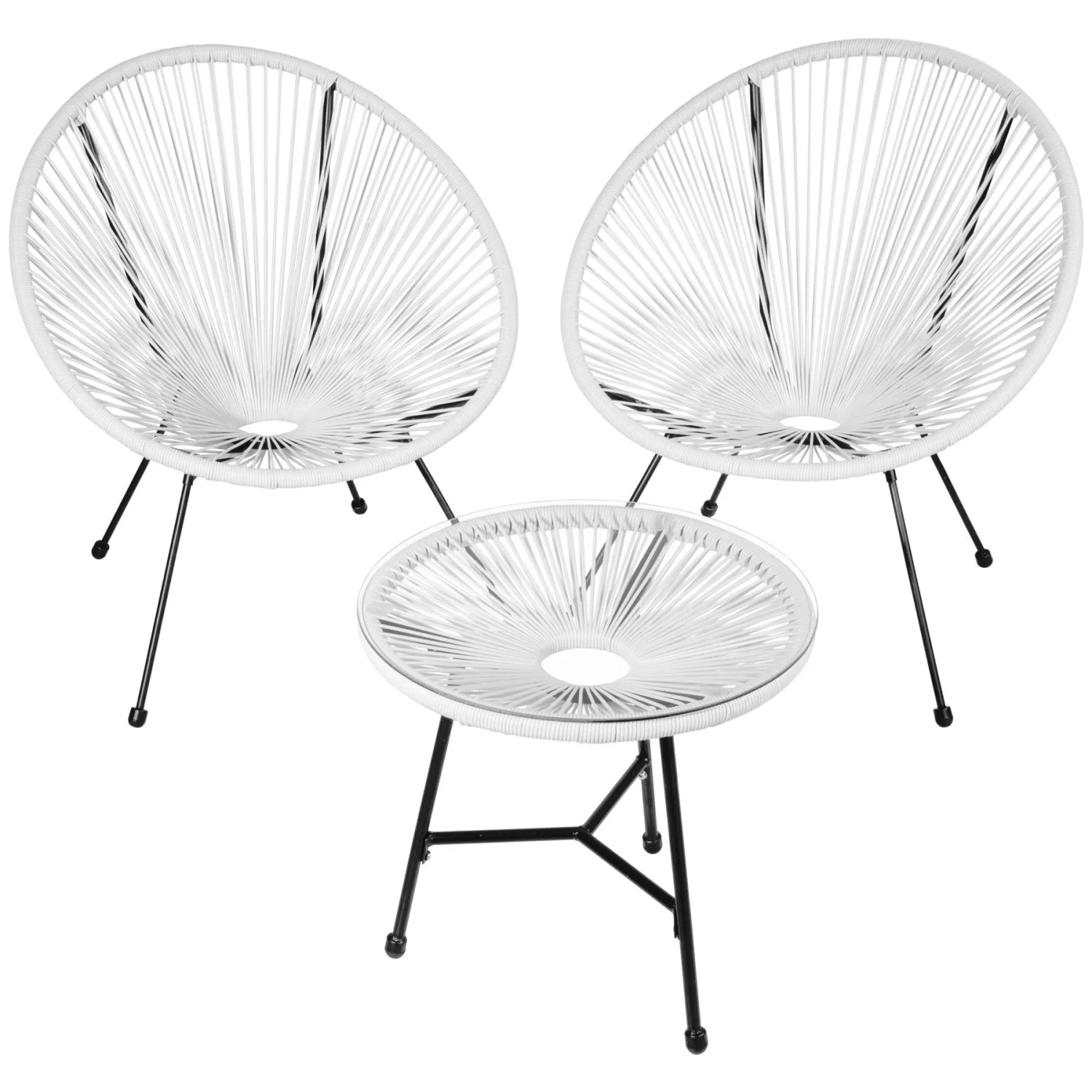 Tectake 2 Gartenstühle Santana Mit Tisch  Retro Design Im Acapulco Stil Widerstandsfähig  190 x 149 x 78 cm Weiß
