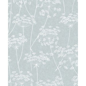 Superfresco Easy Vliestapete Aura Blue mit weißem Blütendesign.