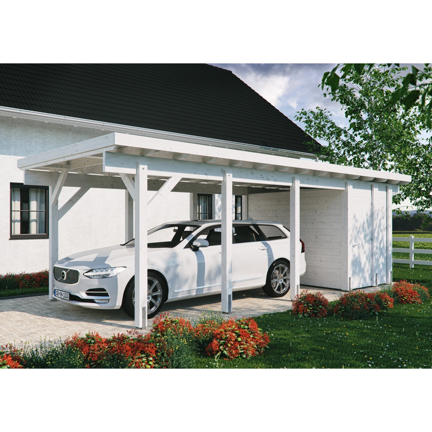 Kiehn-Holz Geräteraum für Einzelcarport KH 320 Weiß 174 cm x 299 cm