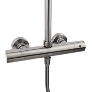 Swiss Aqua Technologies Duschsystem Regendusche mit Thermostatbatterie Rain Kopfbrause 25CM Schwarz Metallisch