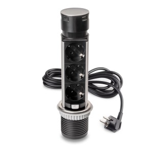 Emuca Abnehmbarer Multistecker Vertikal Push 60 Durchmesser 60 mm 3 X Schukostecker 1 X USB Typ A 1 X USB Typ C Stahl und Kunststoff Edelstahl