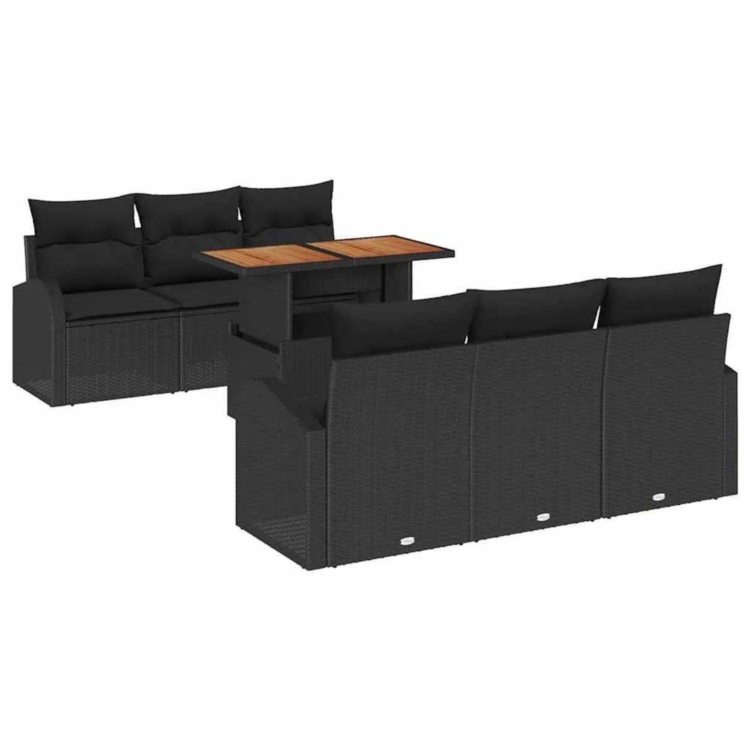 vidaXL Garten-Sofa-Set mit Kissen 7-Tlg Schwarz 3349533