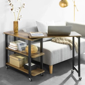 SoBuy L-förmiger Beistelltisch FWT83-PF mit Ablagen, flexibel auf Rollen. Ideal als Schreibtisch.