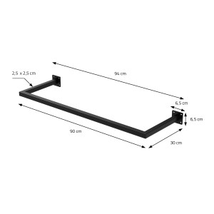 ML-Design 2er Set Wand-Kleiderstange, rechteckig, 30x90cm, Stahl, schwarz, mit Maßangaben.
