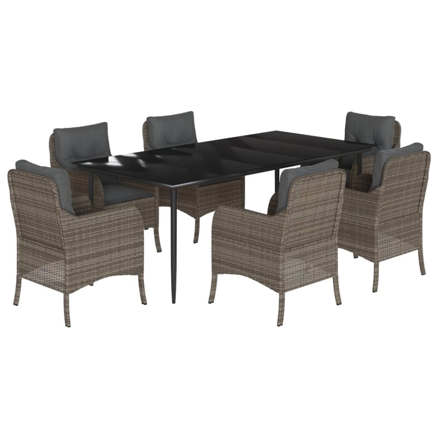 vidaXL 7-Tlg Garten-Essgruppe mit Kissen Grau Poly Rattan 3211953 günstig online kaufen